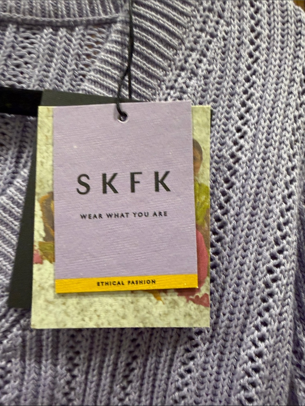 Skunkfunk Lavender Open-Stitch V-Neck Button Cardigan - Picture 3 of 4